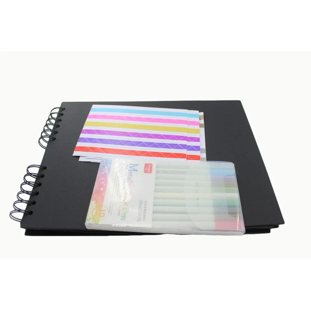 Gotideal Black DIY Scrapbook Album Kit with Metallic Pens and Stickers 80 Pages‎